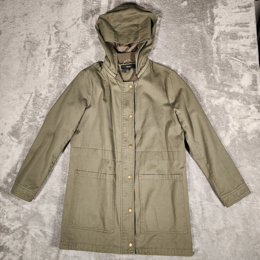 Forever 21 Jacket Womens Medium Utility Hooded Olive Green EUC
